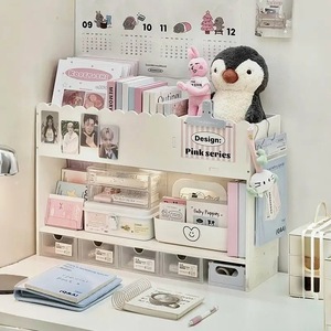 Desktop Bookshelf Corner Vertical Multi Tiered Small Student Dorm <b>Desk</b> Storage Organizer for Books <b>Toys</b> Personal Care Items - Product Image 1