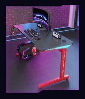 Meuble de bureau en bois pour jeux vidéo, lampe de bureau pour salle de jeux, bureau de jeu avec coin large