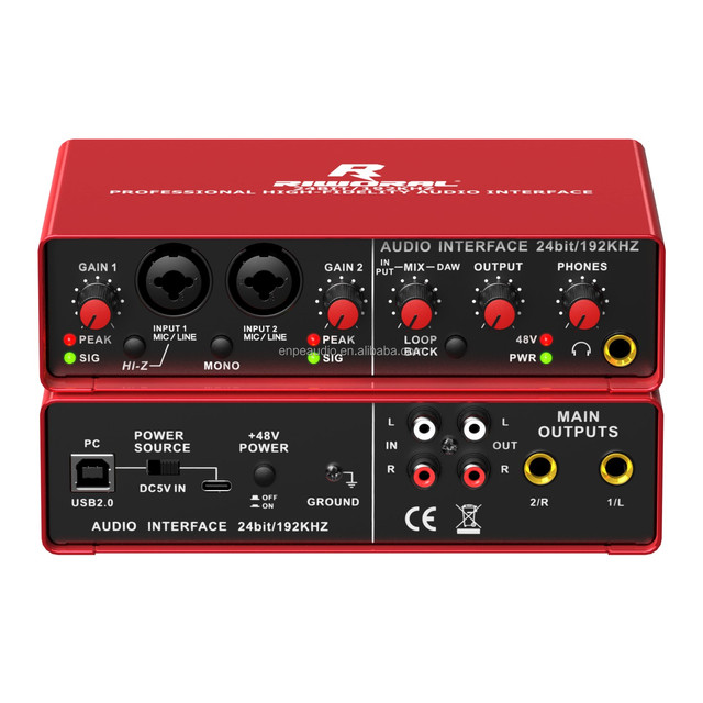 USB Audio Interface 24Bit 192KHz Mini 2 Channel USB Sound Card for Live Music Recording Studio