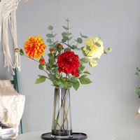 Vente en gros de fleurs artificielles de dahlia en plastique pour décoration de mariage fausses fleurs décoratives en soie