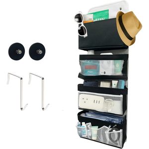 Magnetic Cruise Organizer 4-Layer Over The Door Nylon Hanging Storage For Travel <b>Black</b> 33x15x85cm - Product Image 1