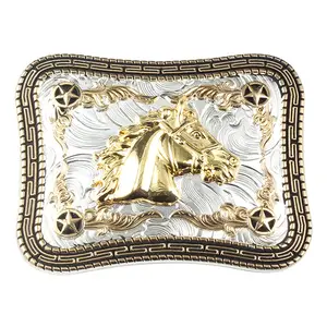 Hebilla de cinturón de metal de caballo vaquero occidental rectangular 3D personalizada del fabricante