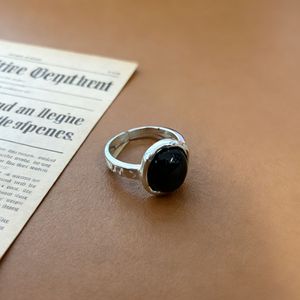 S925 Sterling Silver Black Agate <b>Ring</b> Adjustable <b>Opening</b> Unisex Everyday Wear - Product Image 2