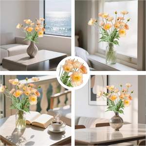 Fleur artificielle de pavot floqué à 4 têtes de haute qualité pour décoration de mariage et d'intérieur - Product Image 4