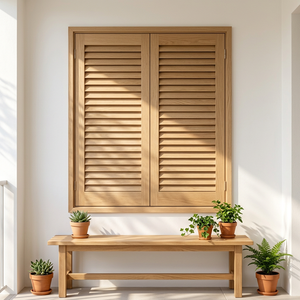 Persianas de Madera Natural, Horizontales, de Doble Panel, Rectangulares, para Ventanas - Product Image 1