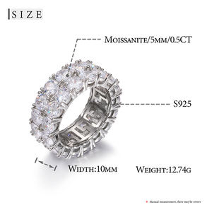 웨딩 쥬얼리 17ct VVS D 컬러 Moissanite 다이아몬드 남성 약혼 반지 18K 골드 도금 925 스털링 실버 영원 밴드 반지 - Product Image 6