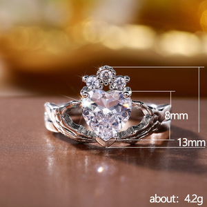 Bague en cristal en forme de cœur F951, en argent 925, sertie de griffes, alliance de fiançailles romantique pour femme - Product Image 6