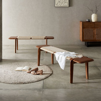 Banc de fin de lit moderne en rotin nordique, banc long pour entrée de chambre, repose-pieds pour changer de chaussures, tabouret ottoman pour magasin de vêtements ou maison