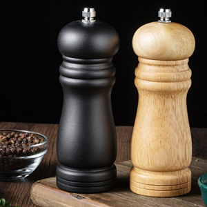 Ensemble de moulins à poivre manuels en bois de chêne <span class=keywords><strong>naturel</strong></span> rétro, écologiques, 6 pouces, rechargeables, à cœur en céramique réglable, avec support de base - Product Image 6