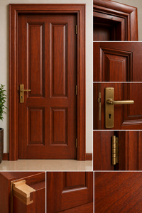 Puerta Moderna de Madera de Caoba Sólida, Puerta Interior y Exterior Elegante y Duradera, Acabado Liso, Tamaño Personalizado, Marco Resistente, Calidad Premium para Hoteles - Product Image 3