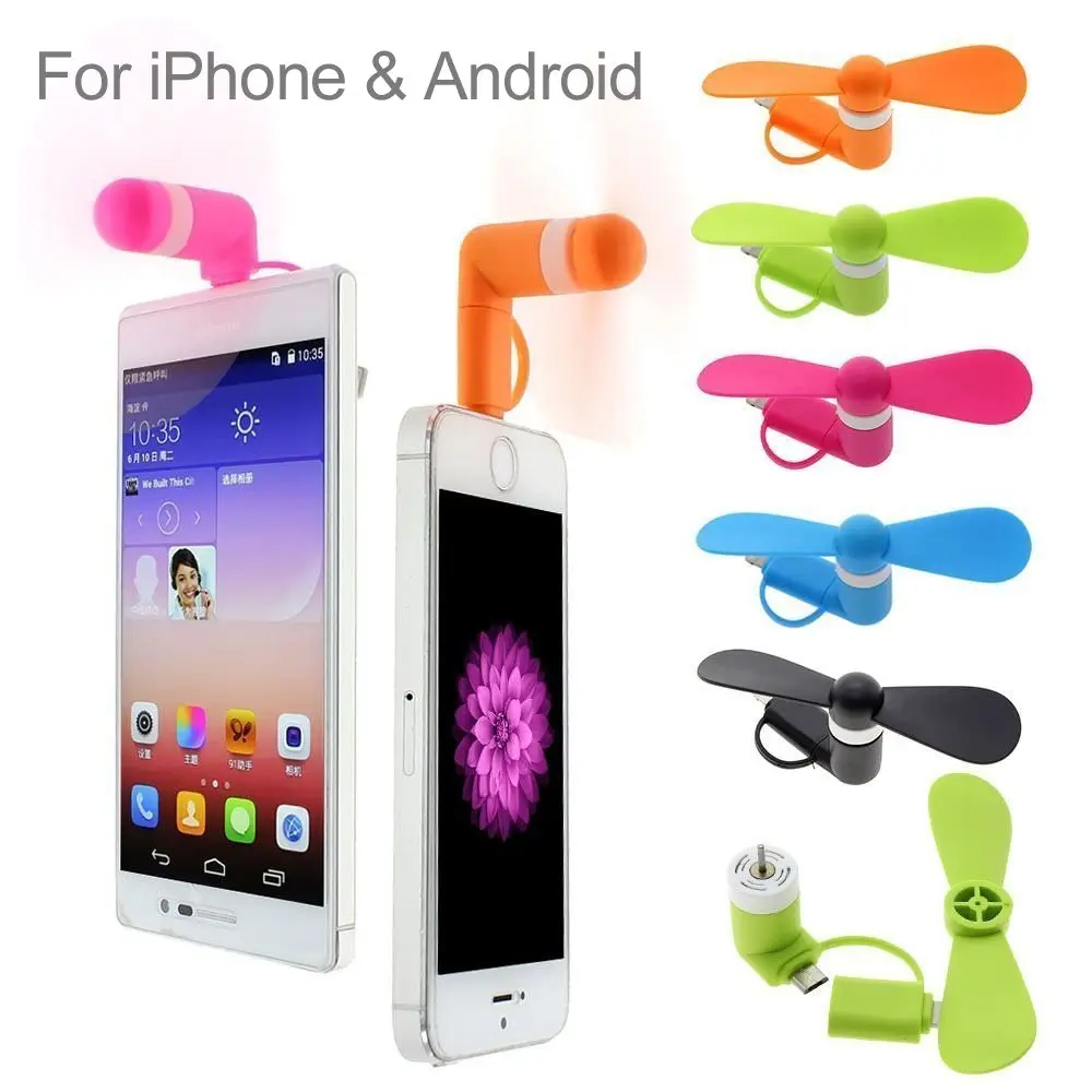 Portable 2 In 1 Mini soft phone Fan for Iphone Android Micro Handheld Cooling Cellphone Fan Cooler Mobile phone summer USB Fans