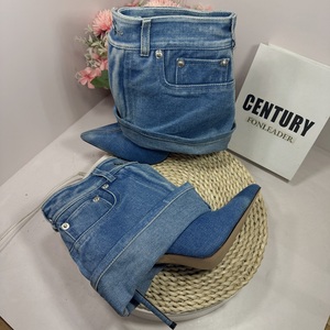 Bottes mi-mollet sexy pour femmes, bout pointu, chaussures élégantes pour femmes, denim, cowgirl, nouvelles bottes en denim pour femmes 2025 - Product Image 2