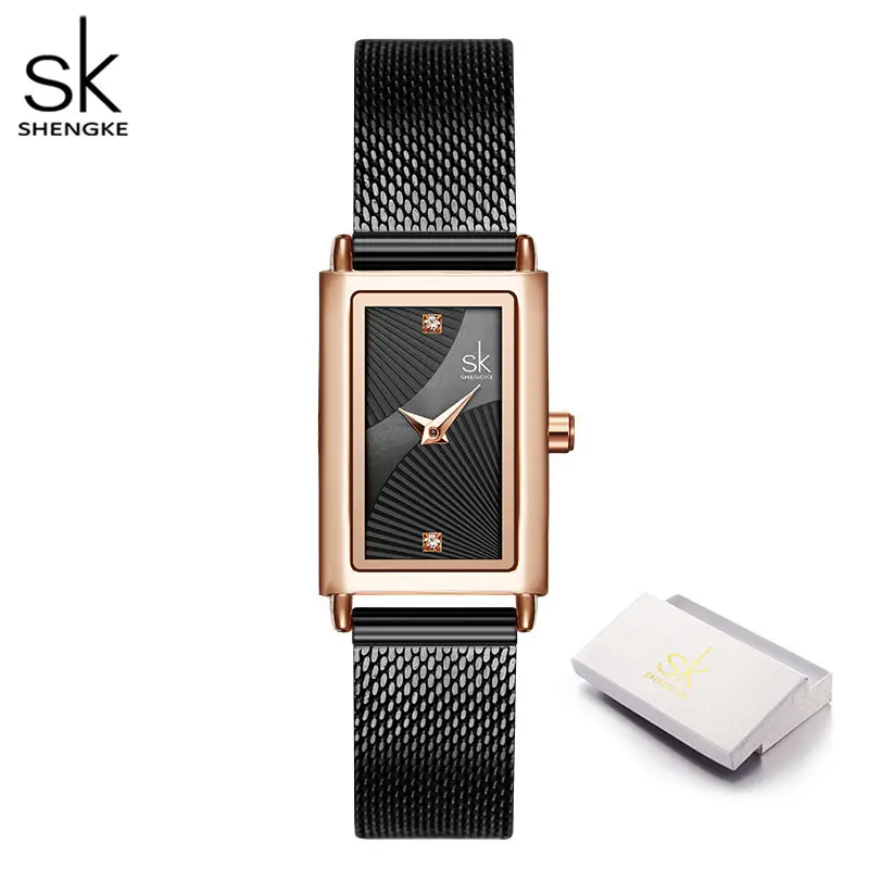 New Shengke 0119 Women Fashion Ladies Luxury Unique Design Rectangle Square Face Elegant Quartz Wrist watches
