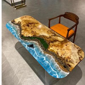 Wholesale Luxury Furniture Living Room Conference <strong>Table</strong> <strong>Top</strong> <strong>Resin</strong> Epoxy Blue River Ocean Glass <strong>Resin</strong> Dining <strong>Table</strong> - Product Image 5