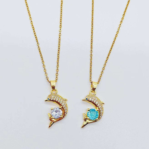 Collier élégant en zircon motif dauphin, chaîne bleue, petit collier mignon, style Ins, collier vintage en acier titane pour femme - Product Image 2