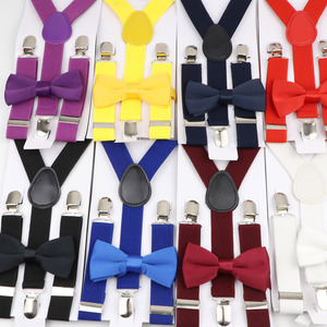 Conjunto de cinturón con pajarita para niños Y niñas, tirantes elásticos ajustables para bebés, Color sólido - Product Image 2