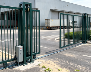 Porte coulissante automatique en <span class=keywords><strong>m</strong></span>étal à barres verticales, porte de sécurité électrique avec kit moteur pour usine, entrepôt, parc industriel - Product Image 6