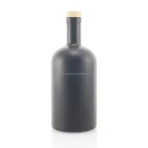 Пустая 1000 мл матовая черная стеклянная бутылка для ликера 1 л 1 литр в нордическом стиле Джин Спирит Виски Ром водка жидкая бутылка с Пробковой Крышкой