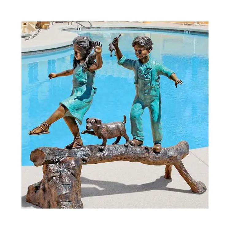 สระว่ายน้ำตกแต่งรูปปั้นทองสัมฤทธิ์ของเด็กและสุนัขประติมากรรม NTBS-675Y