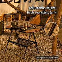 Table de camping pliable portable pour IGT, style rétro en bois, hauteur réglable, mobilier d'extérieur multifonctionnel