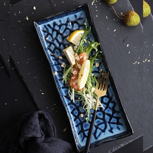 Plato Cuadrado de Cerámica Azul Irregular, Platos de Porcelana Rústicos con Textura para Restaurante y Hogar, para Postres y Aperitivos - Product Image 4
