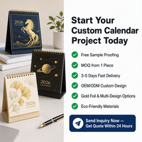 Impression de calendriers de bureau mensuels et annuels personnalisés pour bureau à domicile, avec reliure Wire-O, support triangulaire et estampage à chaud doré