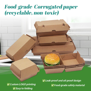 Caja de hamburguesas corrugada Caja de aperitivos a prueba de gease Bandeja de <span class=keywords><strong>comida</strong></span> regular Caja de cena familiar corrugada fuerte Kraft - Product Image 2