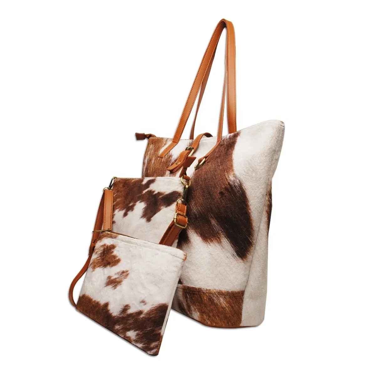 Mulheres vaca impressão Tote Bag + Clutch Bag + Shoulder Bag 3 Piece Set DOM-1021839