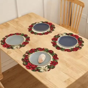 Manteles individuales de ondas circulares de Navidad, manteles antideslizantes resistentes al calor, <span class=keywords><strong>mantel</strong></span> redondo de decoración de Navidad <span class=keywords><strong>para</strong></span> fiesta de comedor de invierno - Product Image 4
