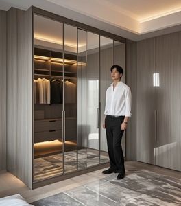 Armarios, Muebles de Dormitorio, Gabinete de Almacenamiento de MDF con Laminado de Melamina, con Puerta de Espejo, Madera Maciza - Product Image 3