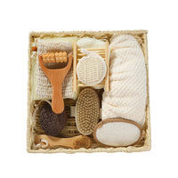 Coffret Cadeau Promotionnel de Spa et Beauté en Bois, comprenant une Brosse à Cheveux, une Pierre Ponce, un Éponge de Bain en Sisal et un Masseur