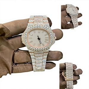 Nuevo Reloj de Moda con Esfera de Acero Inoxidable y Moissanita en Oro Rosa, Diseño Hip Hop con Diamantes, Resistencia al Agua de 10 Bares, Cierre de Pulsera - Product Image 1