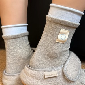 Crew <b>Socks</b> Women Gray Blue Color Blocking Breathable Sweat Absorbing Mid Calf <b>Sock</b> With Bear Label Design - Product Image 2