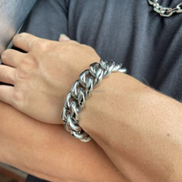 Grand bracelet à maillons en acier inoxydable pour homme, chaîne à maillons cubains Miami lourds, bracelets de motard pour grand poignet 8mm 9.5 pouces