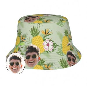 Sombrero de Pescador Personalizado Unisex de Verano con Diseño de Piña Tropical y Flores, Gorra Transpirable Estilo Caricatura para Viajes - Product Image 2
