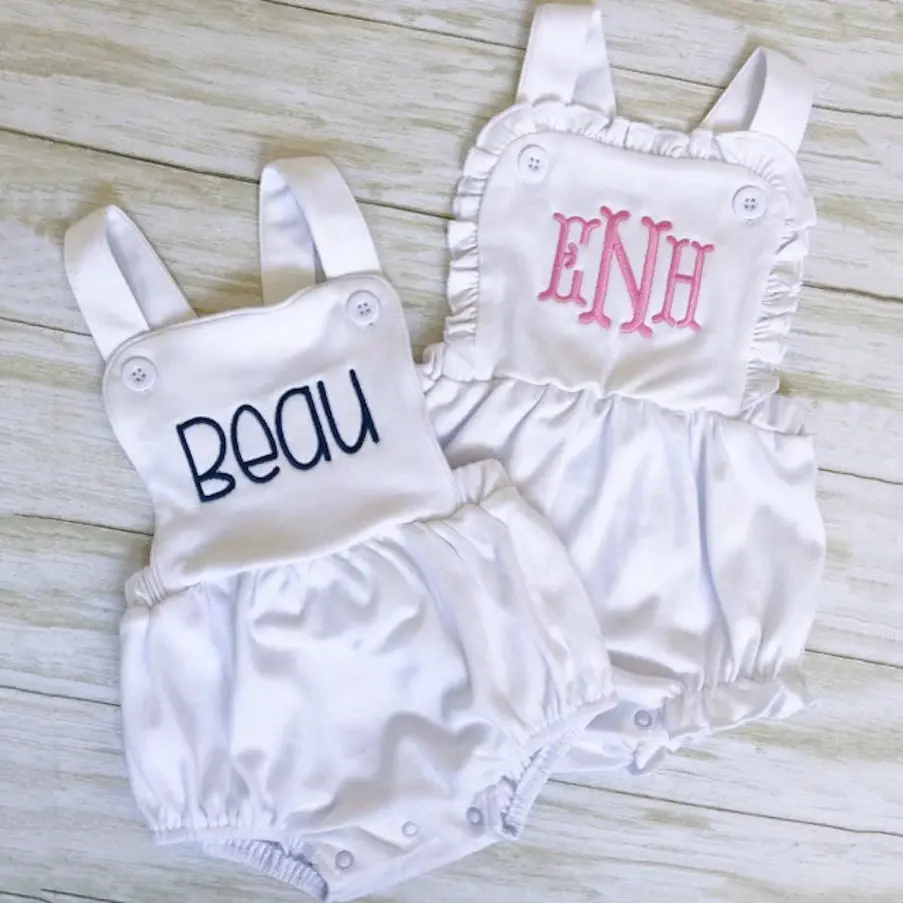 Personalized Infant Ruffle Bubble 100%cotton white blank boy's rompers Baby girls Sunsuit