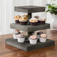 Support à cupcakes en bois, plateau de service carré à 3 niveaux, desserts et présentoir à apéritif