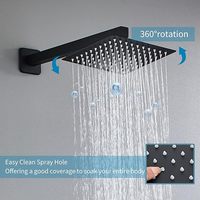 Système de Douche Carré Noir Mat Encastré avec Pomme de Douche Pluie et Douchette à Main, Ensemble Complet pour Hôtel et Mitigeur