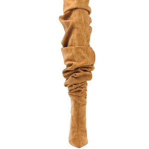 XINZI sepatu bot hujan 2023 wanita hak tinggi setinggi paha lebar ujung lancip <span class=keywords><strong>Denim</strong></span> hak tinggi biru atas lutut bot panjang - Product Image 4