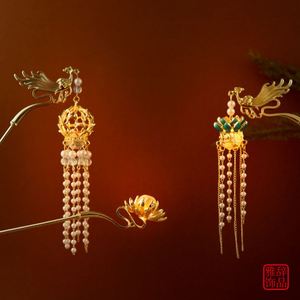 Pinzas para el pelo estilo chino con flor luminosa y flecos de perlas, pasadores de pelo con borlas de flores, palillos para el pelo retro hechos a mano de lujo - Product Image 3