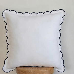 White <b>Square</b> Cushion Cover With Scalloped Edge Cotton <b>Pillow</b> Case Classic Style Home Decor - Product Image 1