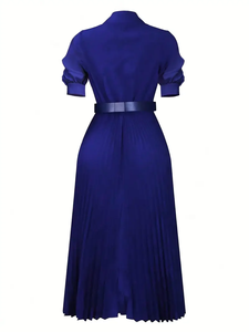 فساتين الصيف عارضة للنساء أنيقة فتحة رقبة V مطوي فساتين طويلة مكتب سيدة اللباس الرسمي مع حزام - Product Image 3