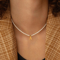 Collar con colgante de inicial de acero inoxidable, perlas simuladas, collares de cuentas con nombre DIY, gargantilla de moda para mujer, joyería, aniversarios