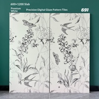 Carreau céramique poli 600x1200, motif floral artistique texture mosaïque personnalisé pour mur de fond entrée salon