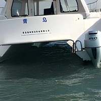 Catamaran à cabine fermée de 11,6 m, bateau à moteur à deux coques, en fibre de verre blanche, bateau marin côtier