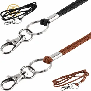 Handmade PU Leather Necklace Lanyard with Strong Clip and Keychain for Women ID Badges Holder Keys Lanyard