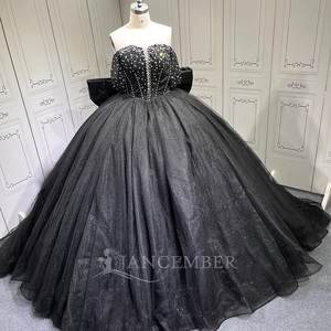 Jancember LSMU85 Sprakly Black Crystal Empire Vestido de fiesta negro Vestidos de quinceañera - Product Image 2