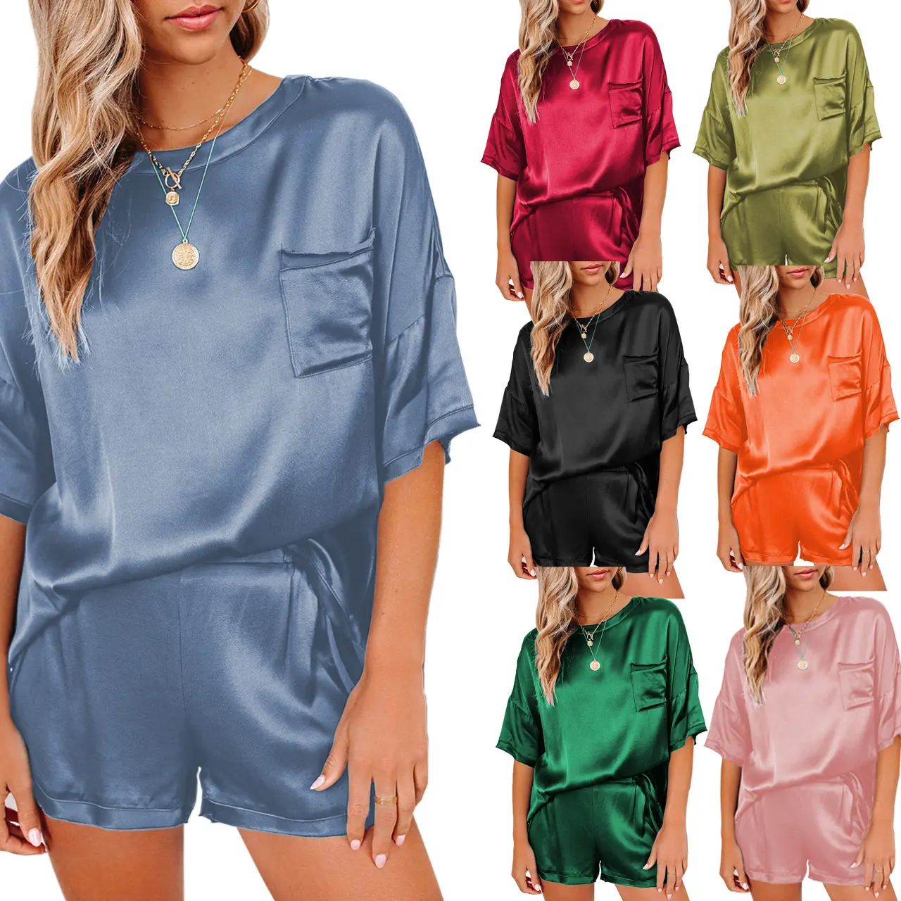 2024 China alta calidad lujo nuevo estilo gran oferta recién llegados Color sólido Irregular mujeres Pijamas de satén para mujeres