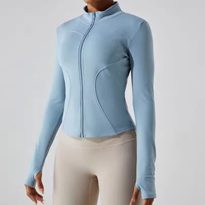 Fabricant de vêtements fitness, yoga, col montant, fermeture éclair complète, veste de course coupe ajustée pour femmes - Product Image 2