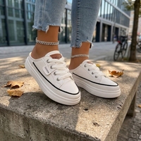 Mules à plateforme blanches pour femmes, style baskets, à enfiler, à lacets, à semelle épaisse, chaussures décontractées, logo personnalisé, écologiques